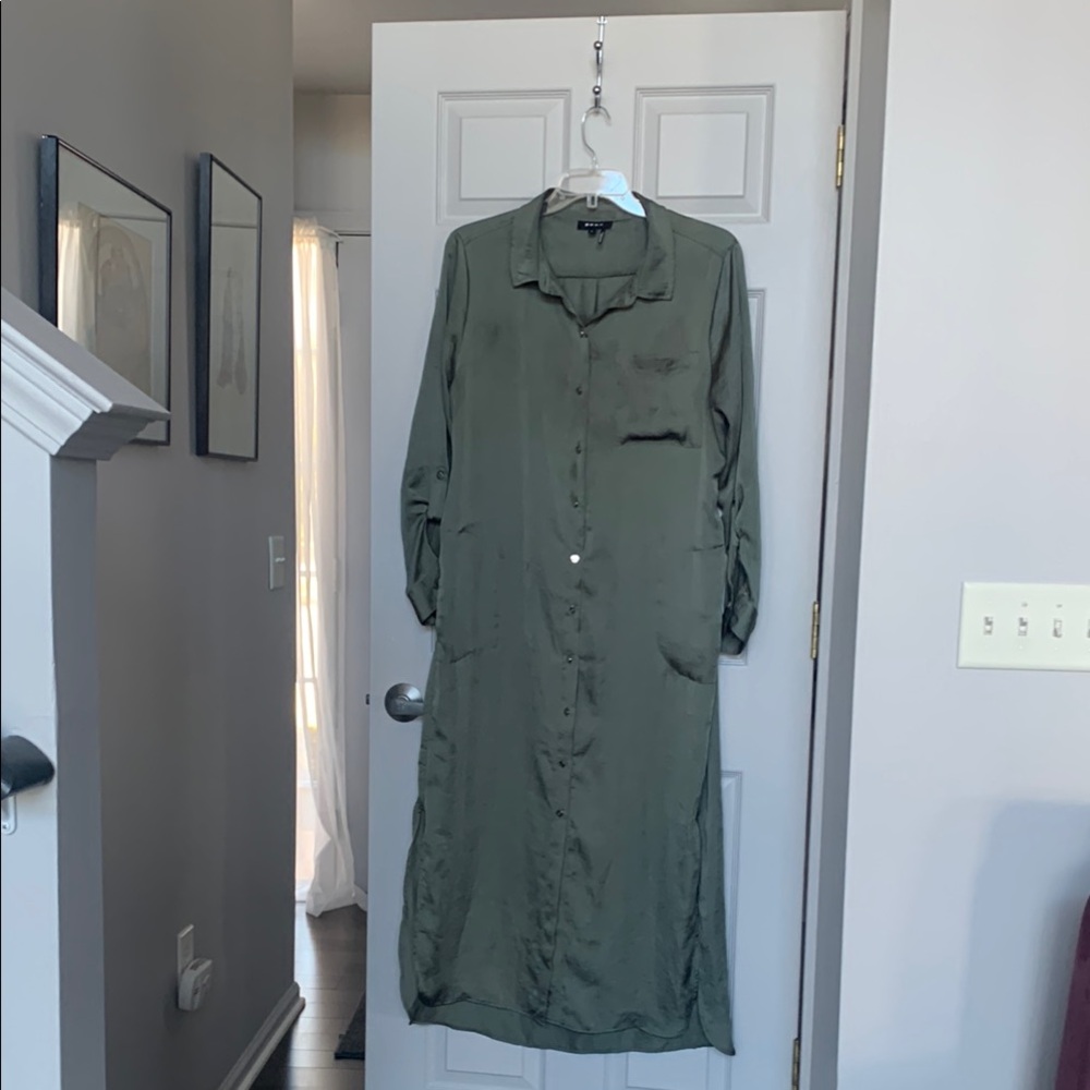 Dkny Olive Green Maxi Dress Elegant Full-Length